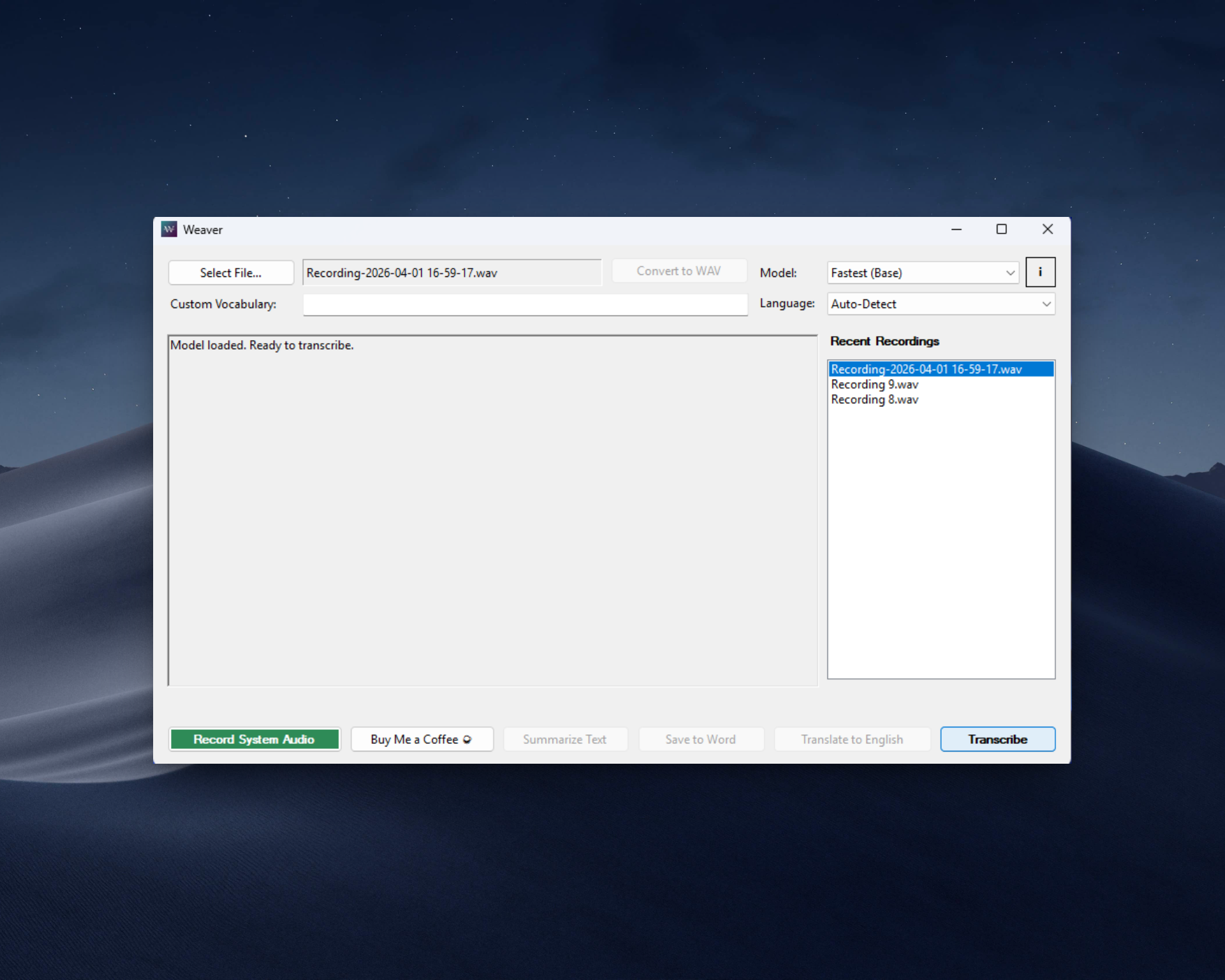Weaver Audio Recording and Transcription